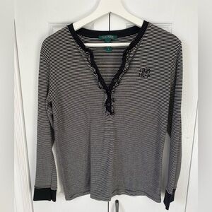 Ralph Lauren coastal striped henley nautical contrast neck cuffs monogram logo M